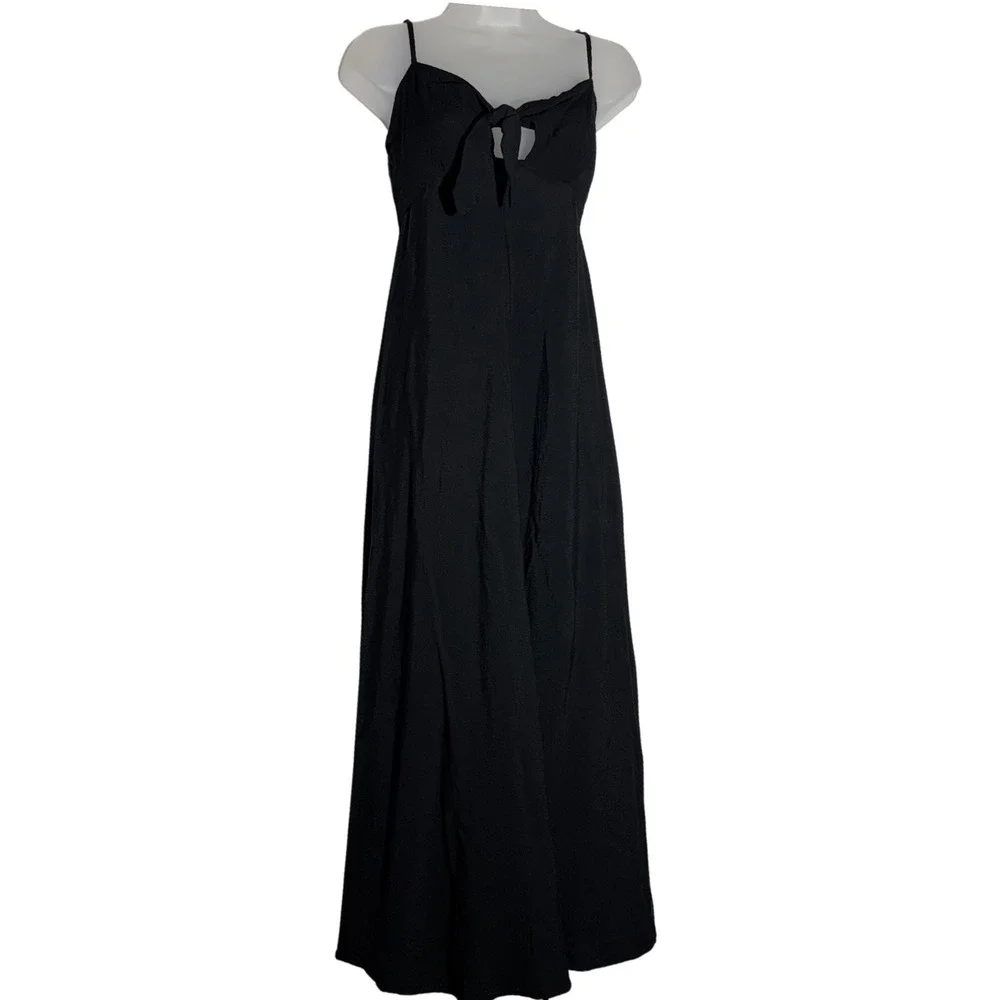 Olivaceous Black Tie Front Keyhole Maxi Dress Sz Small Coastal Vacation Travel